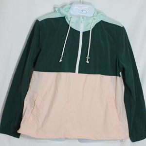 OLD NAVY Green & Peach Windbreaker Jacket Size XL Hooded 1/4 Zip Long Sleeve New